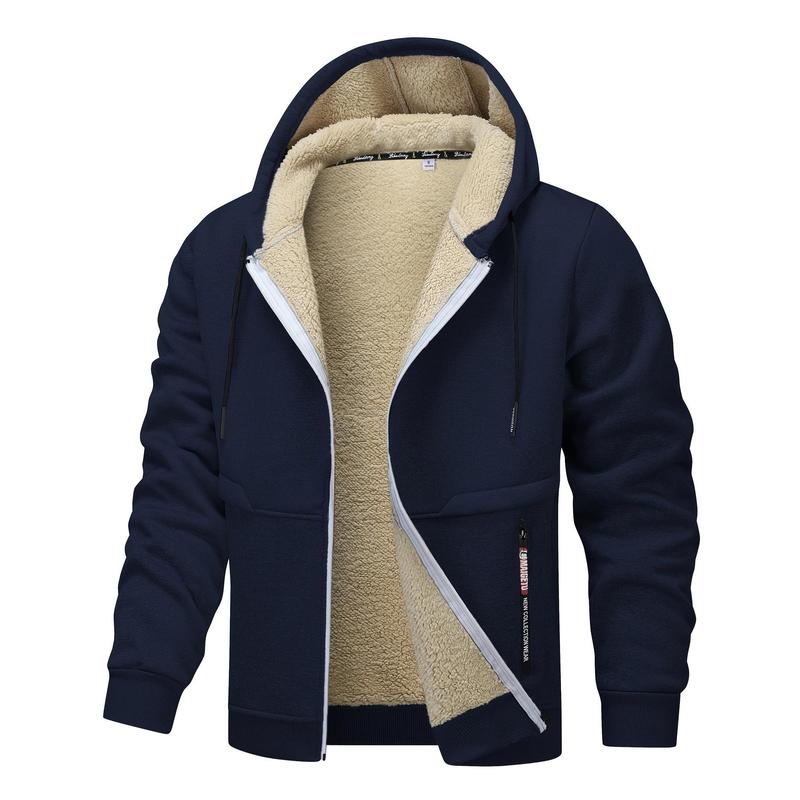 GW101 2024Men's Fleece-Lined Hooded Jacket - Casual, Stretchy & Breathable Zip-Up Coat for Fall Winter Outdoor Activitiesdandy