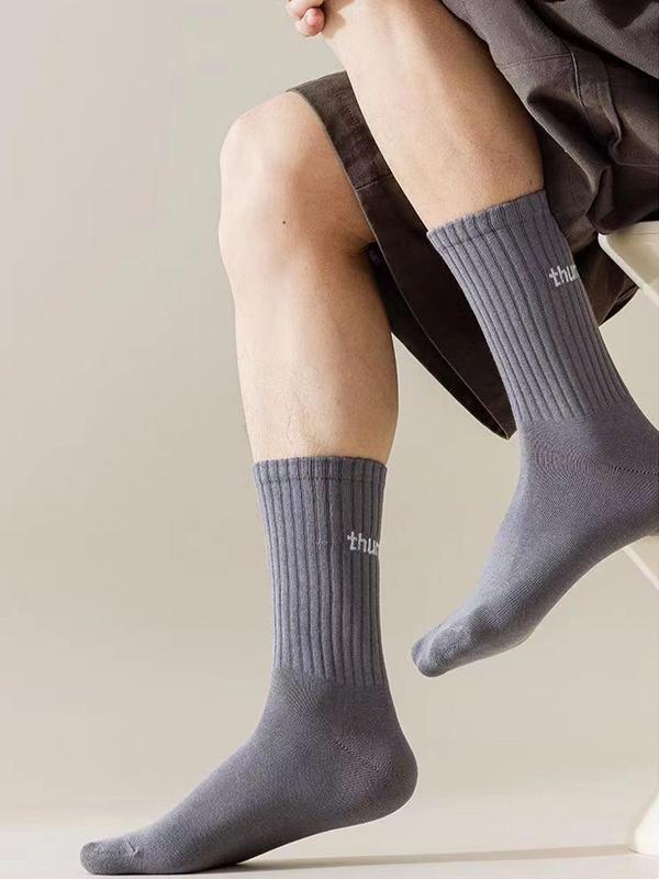 Men's Letter Print Crew Socks, Casual Comfortable Breathable Mid-calf Socks for Daily Wear, Men's Socks for All Seasons