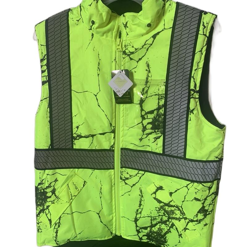 Safety fleece lining Vest - High Visibility Reflective Striking Clothes for Men winter warm hood