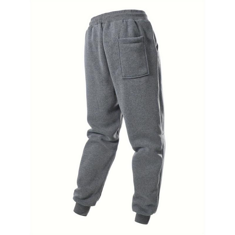 5pcs Fleece Lined Men's Solid Jogger Sweatpants With Drawstring, Casual Warm Sporty Trousers