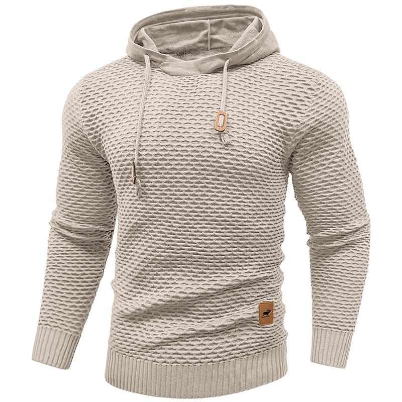 Men's Form Fitting Knit Pullover Sweater Hoodie Drawstring Hooded Sweatshirt Fabric Menswear Basic Tops Knitwear Breathable