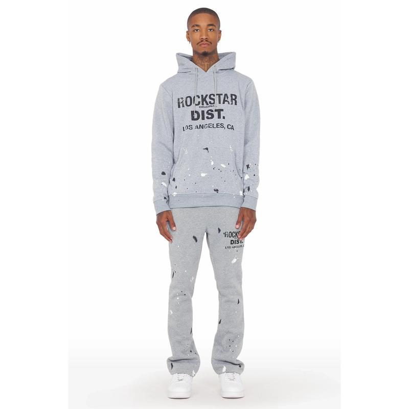 Scottie Grey Black Paint Splatter Hoodie Stacked Flare Pant Set