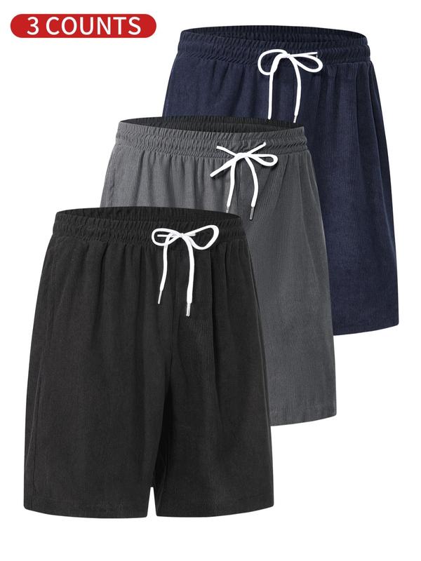 Men's Solid Drawstring Waist Corduroy Shorts, Casual Regular Fit Pocket Shorts for Summer, Men's Bottoms for Daily Wear