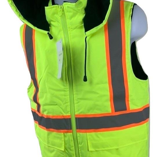 Safety fleece lining Vest - High Visibility Reflective Striking Clothes for Men winter warm hood