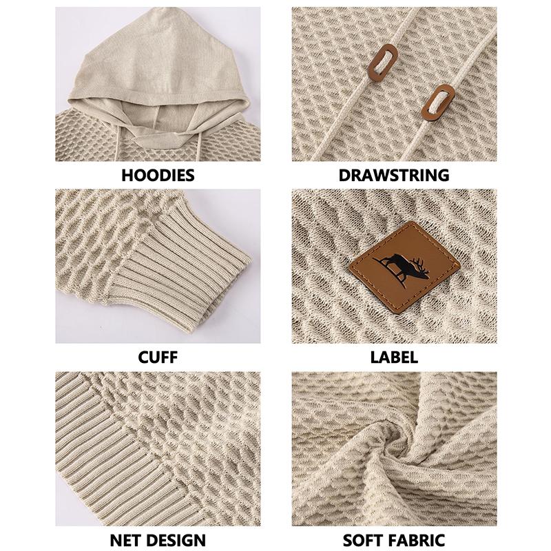 Men's Form Fitting Knit Pullover Sweater Hoodie Drawstring Hooded Sweatshirt Fabric Menswear Basic Tops Knitwear Breathable