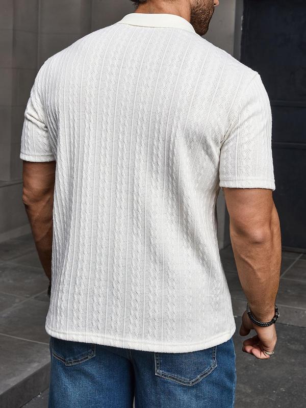 Men's Textured Button Front Polo Shirt, Casual Regular Fit Short Sleeve Top for Daily Outdoor Wear, Polo Shirts Men, Fashion Men's Streetwear Clothes for All Seasons