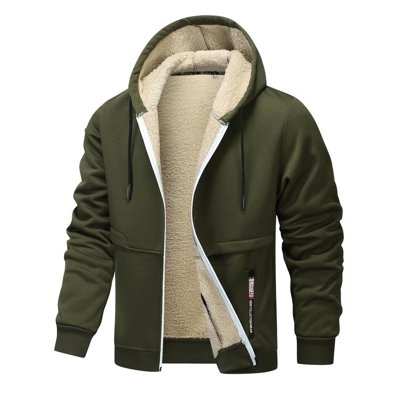 GW101 2024Men's Fleece-Lined Hooded Jacket - Casual, Stretchy & Breathable Zip-Up Coat for Fall Winter Outdoor Activitiesdandy