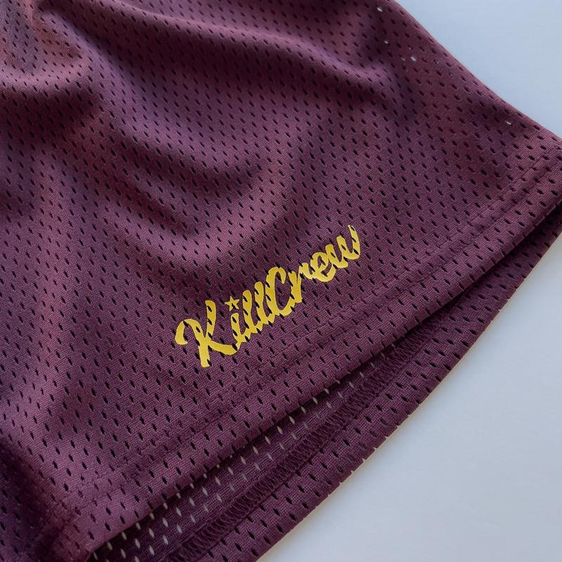 VENTED MESH SCRIPT SHORTS - MAROON   GOLD Menswear Elastic