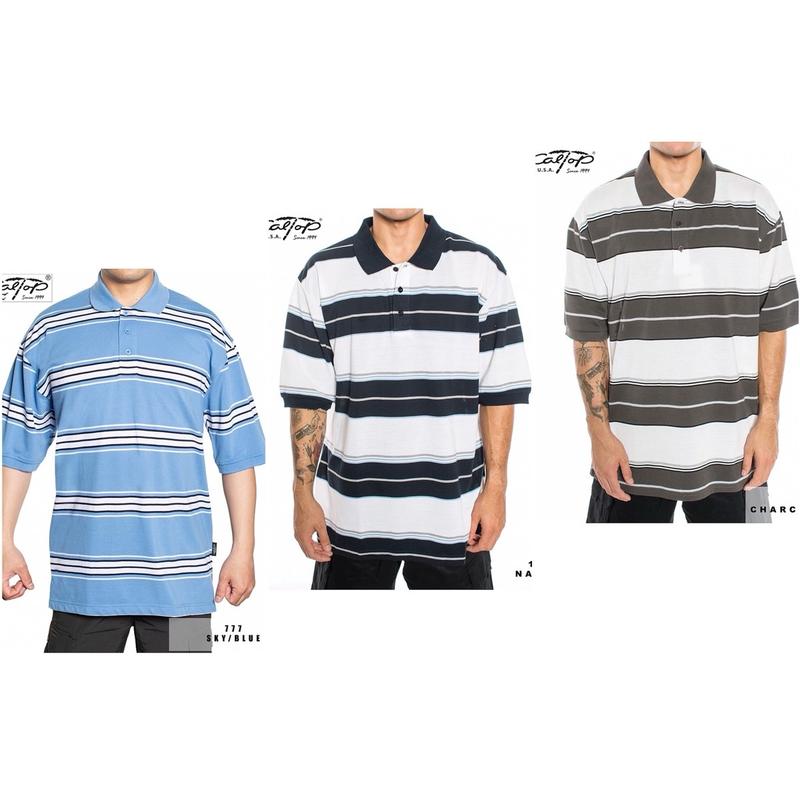 Men's CalTop Polos Shirt, Classic Short Sleeve Striped Cotton Top - Casual