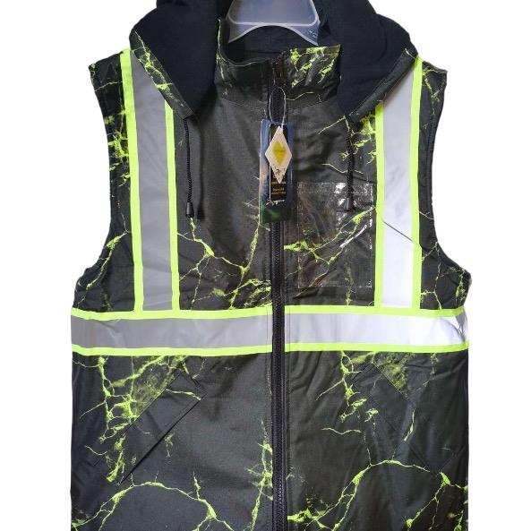 Safety fleece lining Vest - High Visibility Reflective Striking Clothes for Men winter warm hood