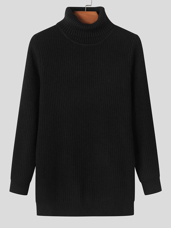 Men's Solid High Neck Ribbed Sweater Pullover, Regular Fit Casual Long Sleeve Jumper for Spring & Fall, Fashion Men's Knitwear for Daily Wear