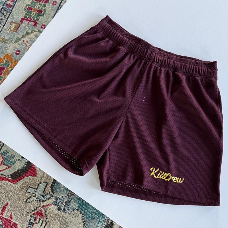 VENTED MESH SCRIPT SHORTS - MAROON   GOLD Menswear Elastic