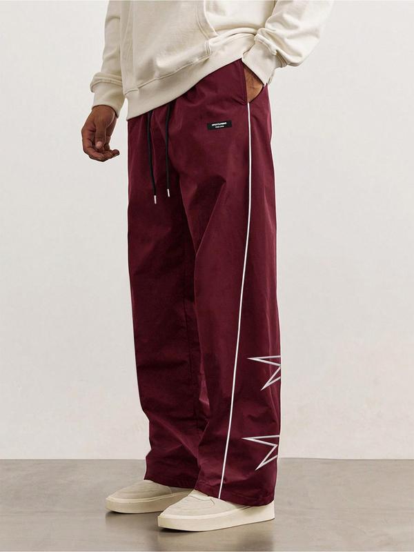 Men's Star Pattern Pocket Drawstring Waist Straight Leg Pants, Back To School Outfits, Mens Clothing, Casual Street Letter Patched Contrast Binding Trousers for Daily Wear, Summer Pants, Mens Bottoms Clothes for All Seasons