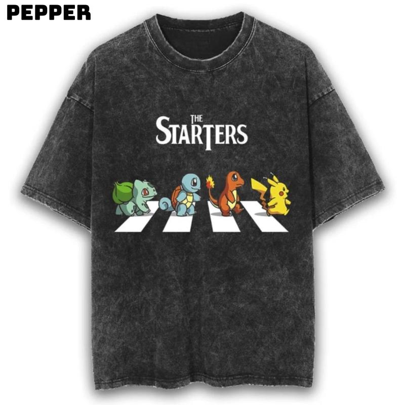 The Starters Pokemon Black Vintage Tee, Pokemon Shirt, Pikachu Shirt, Cute Shirt ,  Gift For Man And For Women , Anime Graphic Tee Menswear Top