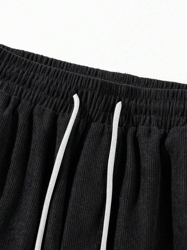 Men's Solid Drawstring Waist Corduroy Shorts, Casual Regular Fit Pocket Shorts for Summer, Men's Bottoms for Daily Wear