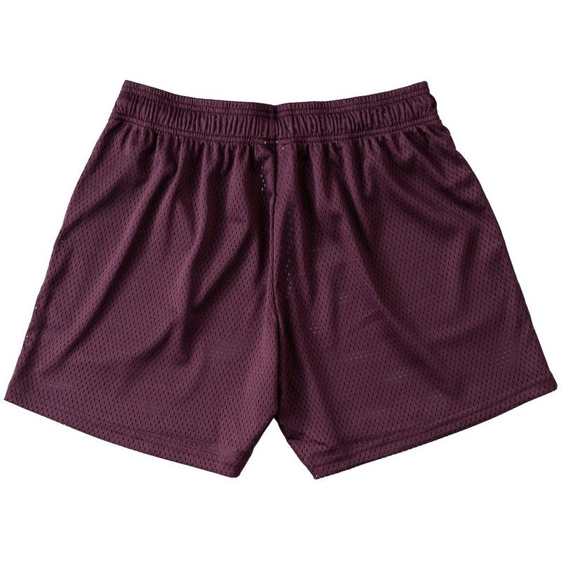 VENTED MESH SCRIPT SHORTS - MAROON   GOLD Menswear Elastic