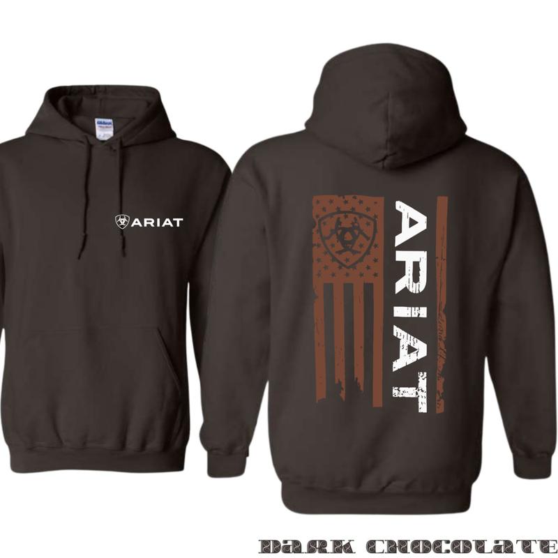 Ariat Hoodie - Bold American Flag Design with Iconic Logo, Perfect for Western Wear Enthusiasts and Outdoor Style, Suitable for Men and Women - Menswear, Tops