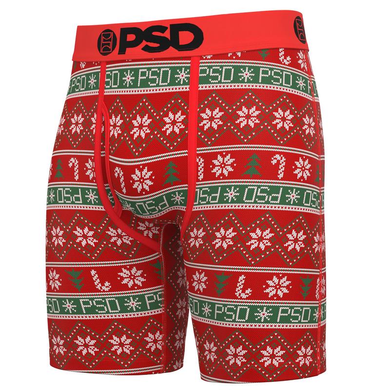 PSD Men's Xmas Boxer Brief 3 Pack Boxed Gift Set - Standard Length 7 Inch Inseam, Premium Modal Fabric in Holiday Prints