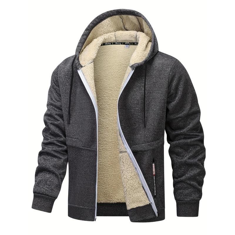 GW101 2024Men's Fleece-Lined Hooded Jacket - Casual, Stretchy & Breathable Zip-Up Coat for Fall Winter Outdoor Activitiesdandy