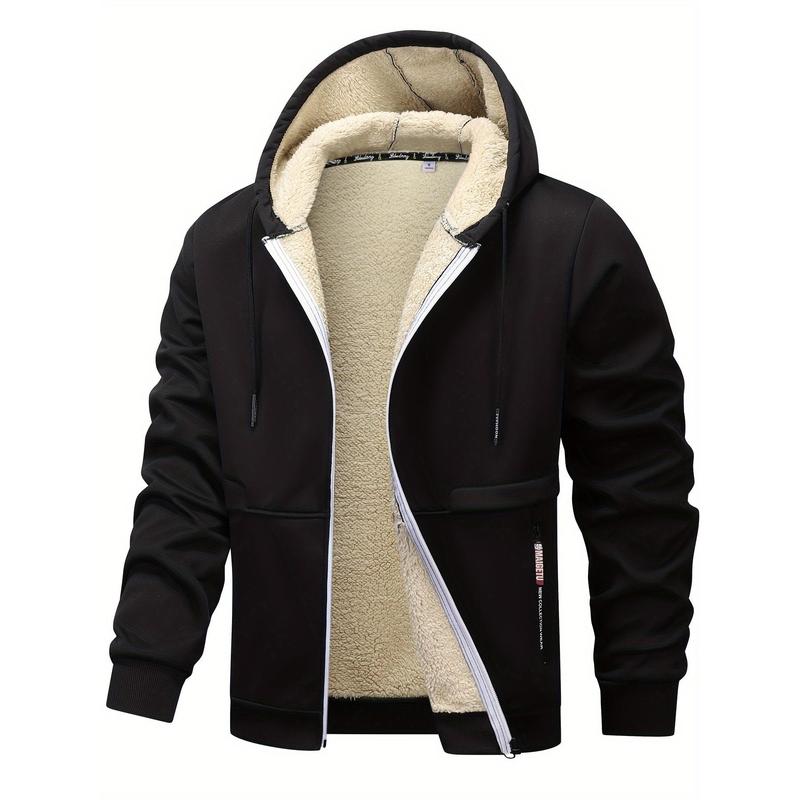 GW101 2024Men's Fleece-Lined Hooded Jacket - Casual, Stretchy & Breathable Zip-Up Coat for Fall Winter Outdoor Activitiesdandy