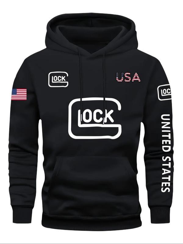 Glock Hoodie with USA Flag Design for Men, Classic Fit - Classic