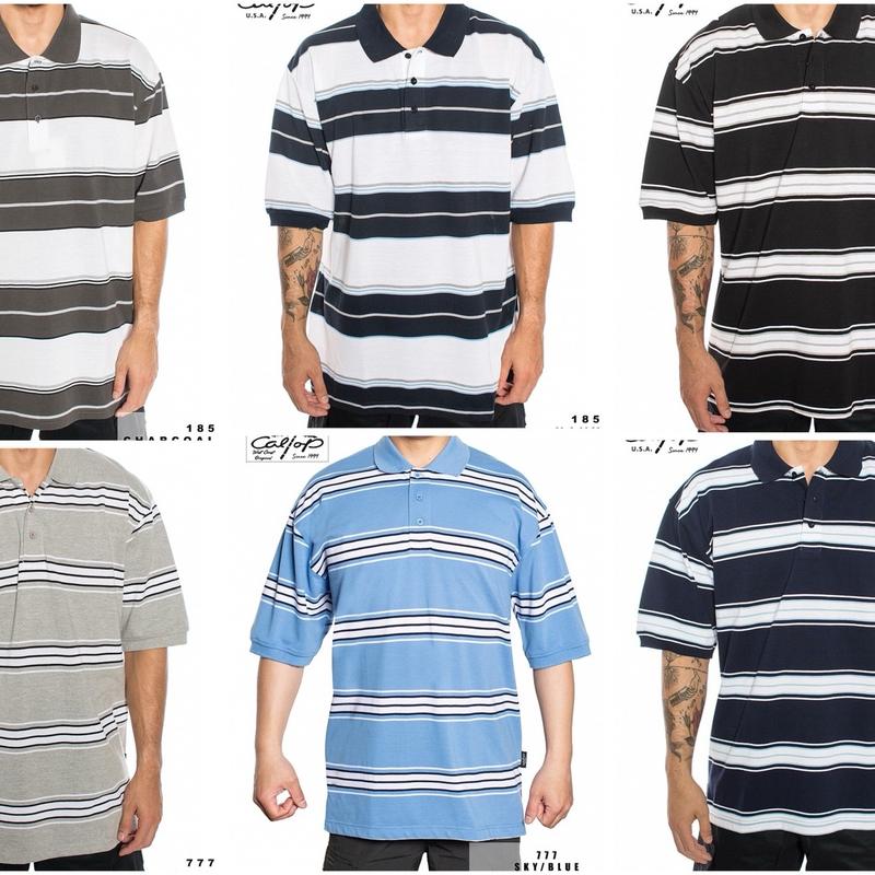 Men's CalTop Polos Shirt, Classic Short Sleeve Striped Cotton Top - Casual