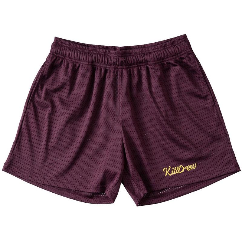 VENTED MESH SCRIPT SHORTS - MAROON   GOLD Menswear Elastic