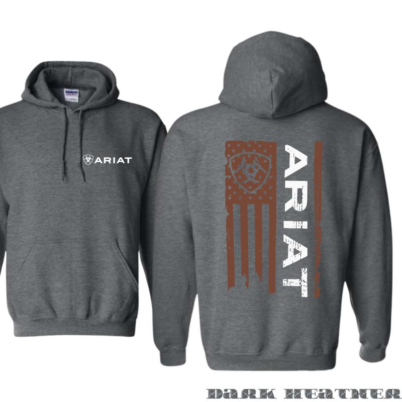 Ariat Hoodie - Bold American Flag Design with Iconic Logo, Perfect for Western Wear Enthusiasts and Outdoor Style, Suitable for Men and Women - Menswear, Tops