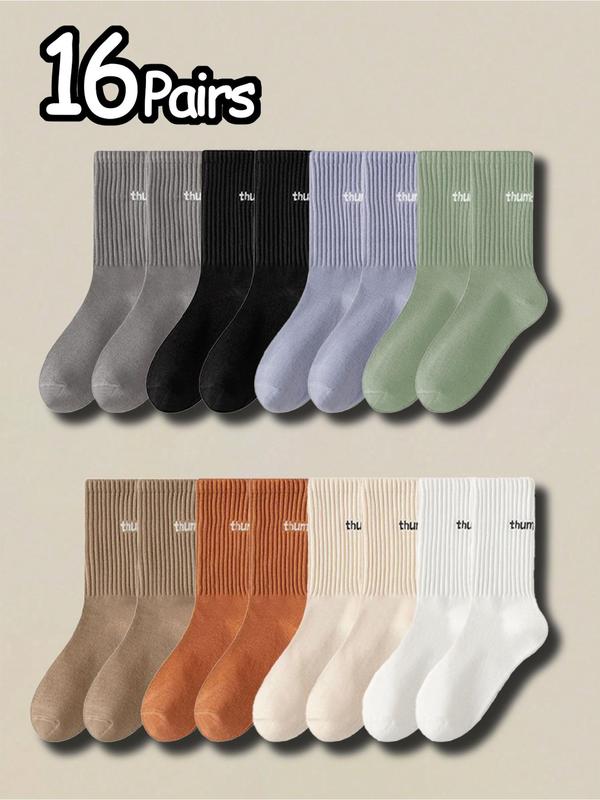 Men's Letter Print Crew Socks, Casual Comfortable Breathable Mid-calf Socks for Daily Wear, Men's Socks for All Seasons