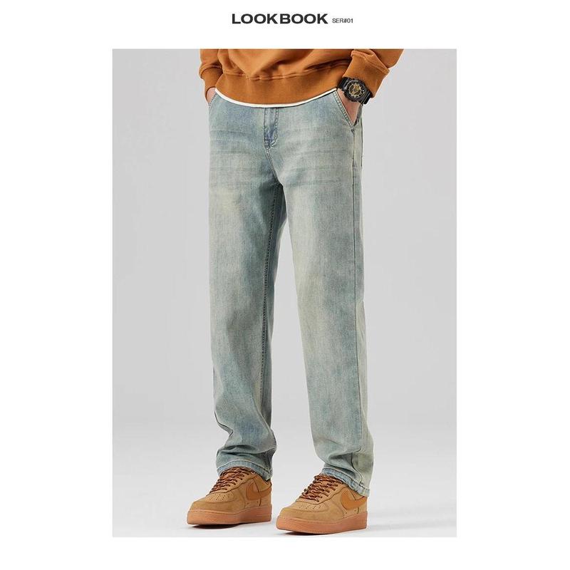 High Quality Winter Jeans New Casual Straight Tube with Fleece Thickening Loose Outside Warm Long Pants Streetwear Men