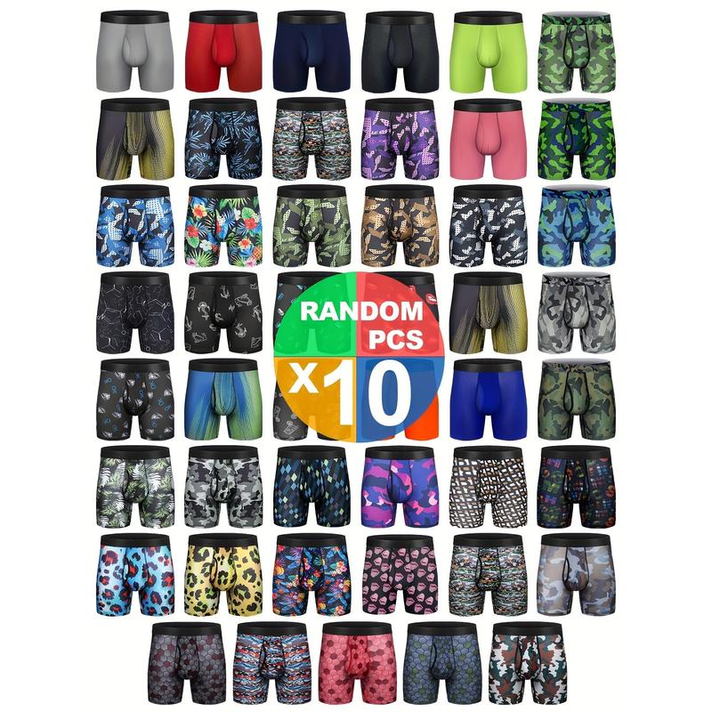 10 Pieces Men's Boxer Briefs Random Mesh Underwear Regular Legs Cool Dry Label Free with Flies Menswear Spandex Menswear Spandex Menswear Spandex