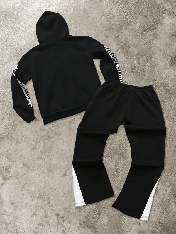 Men's Letter Graphic Hoodie & Drawstring Waist Sweatpants Set, Regular Fit Casual Long Sleeve Hooded Sweatshirt & Pocket Jogger Pants, Men's Fall & Winter Clothes