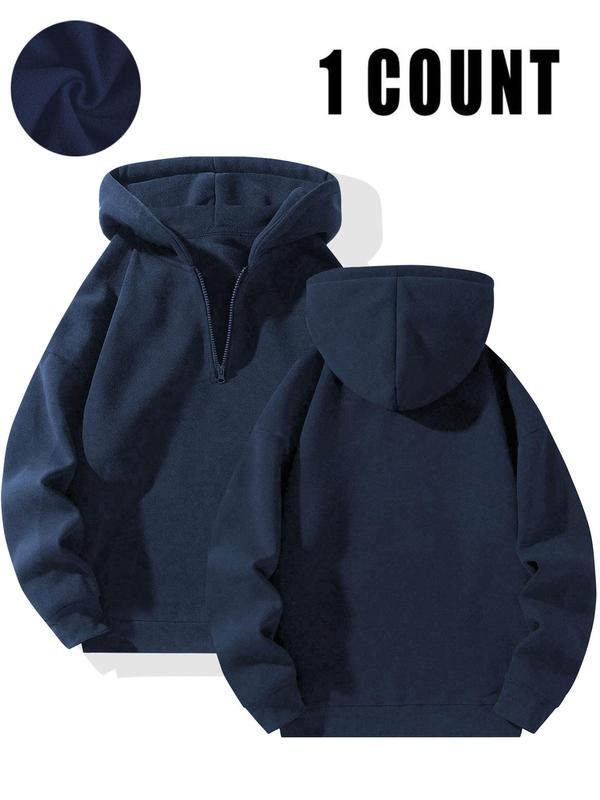 Men's Solid Drop Shoulder Half Zip Hoodie, Regular Fit Casual Long Sleeve Hooded Sweatshirt for Spring & Fall, Fashion Men's Clothes for Daily Wear