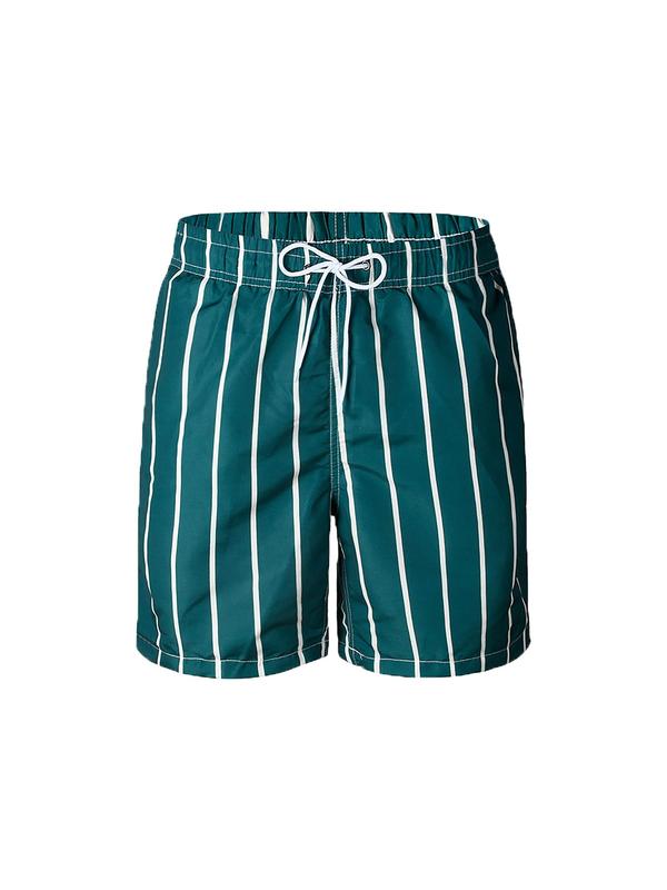 Men's Striped Print Drawstring Waist Shorts, Regular Fit Casual Pocket Beach Shorts, Summer Shorts for Men