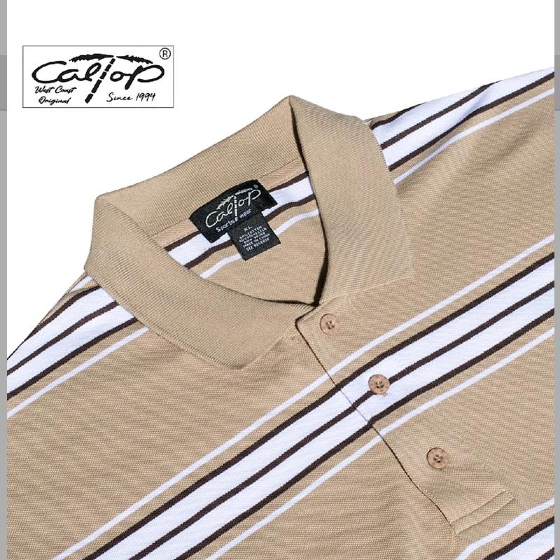 Men's CalTop Polos Shirt, Classic Short Sleeve Striped Cotton Top - Casual