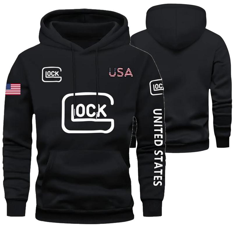 Glock Hoodie with USA Flag Design for Men, Classic Fit - Classic