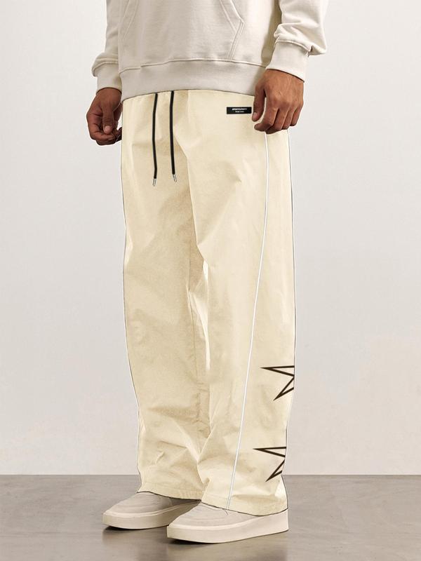 Men's Star Pattern Pocket Drawstring Waist Straight Leg Pants, Back To School Outfits, Mens Clothing, Casual Street Letter Patched Contrast Binding Trousers for Daily Wear, Summer Pants, Mens Bottoms Clothes for All Seasons