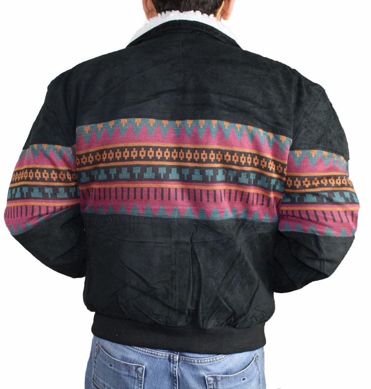 Men Genuine Soft Suede Leather Bomber Jacket Striped