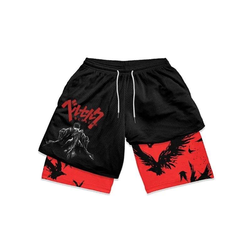 Hammanli Naruto shorts, 3D digital printed 2-in-1 board shorts, men's summer 2024