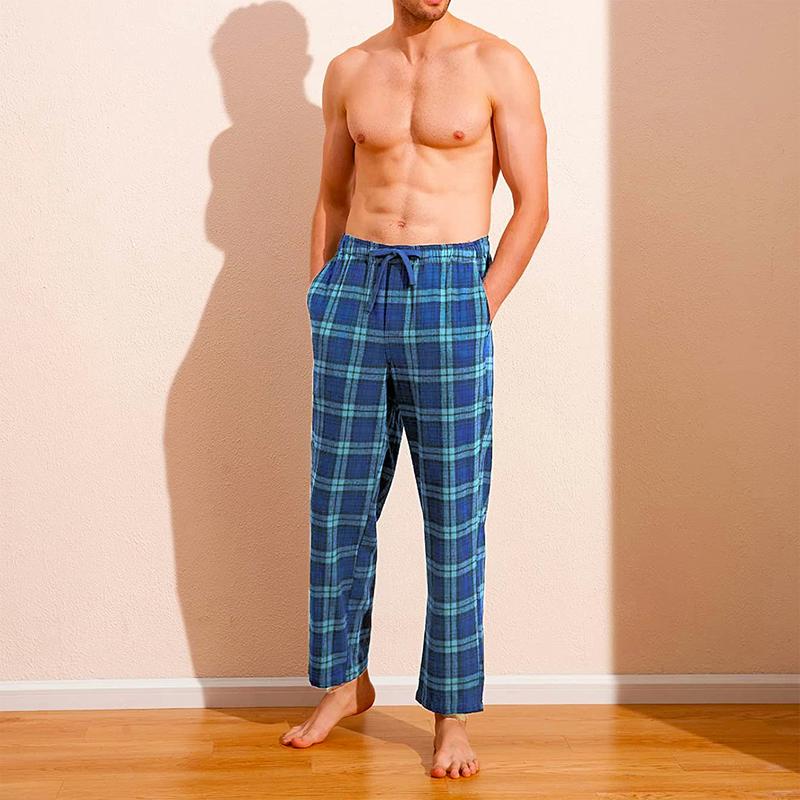 2-Piece Men's Ultra Plush Soft Comfy Jersey Knit Plaid Lounge Pajama Sleep Pants Cotton Loungewear Menswear Nightwear  Stylish Home wear Pajama Comfortable and Stylish Essentials for Men's Relaxation Comfort Casual