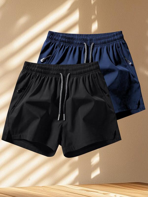 Men's Solid Zipper Pocket Drawstring Waist Shorts, Regular Fit Casual Breathable Shorts for Summer, Men's Bottoms for Daily Wear