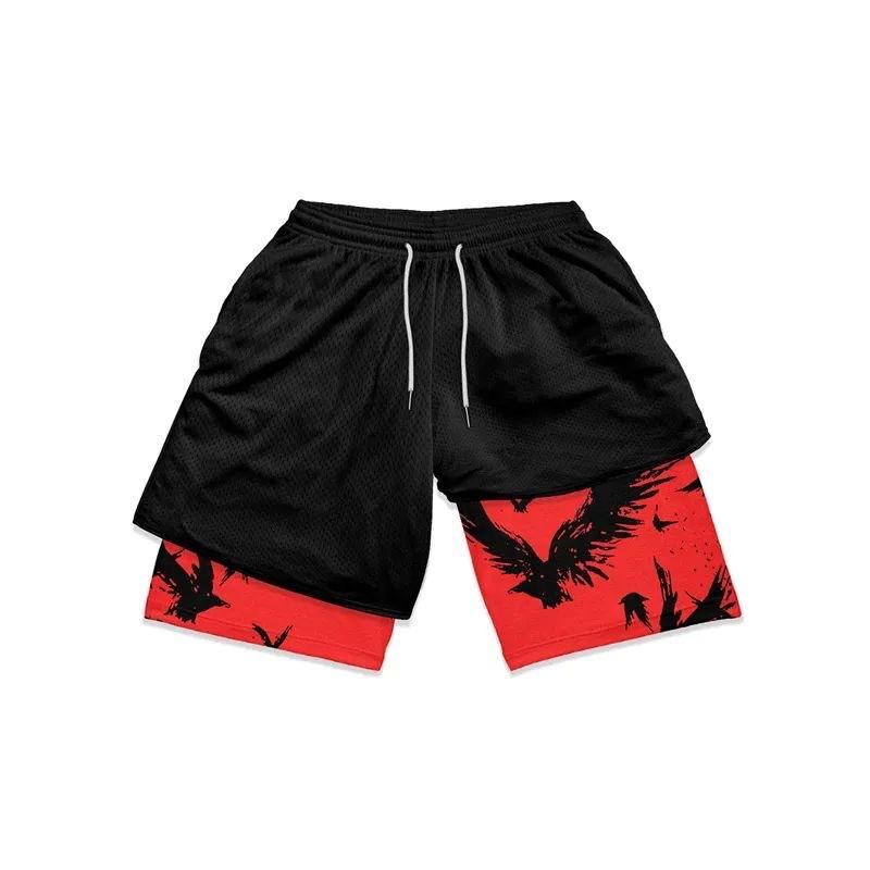 Hammanli Naruto shorts, 3D digital printed 2-in-1 board shorts, men's summer 2024