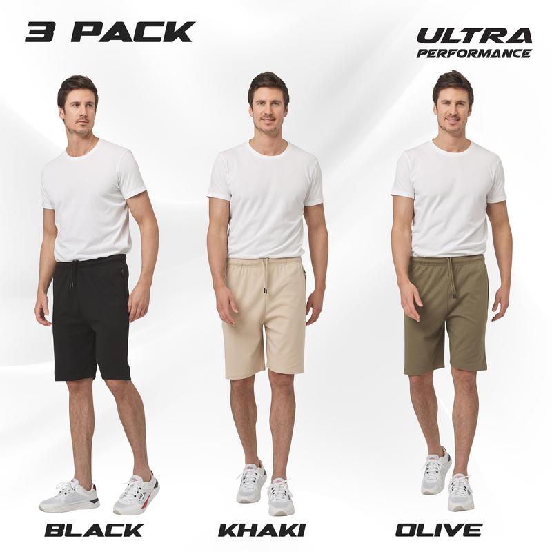 Ultra Performance 3 Pack Mens Shorts Casual Men's Athletic Short Workout Gym Shorts for Men with Zipper Pockets, Small - 5X