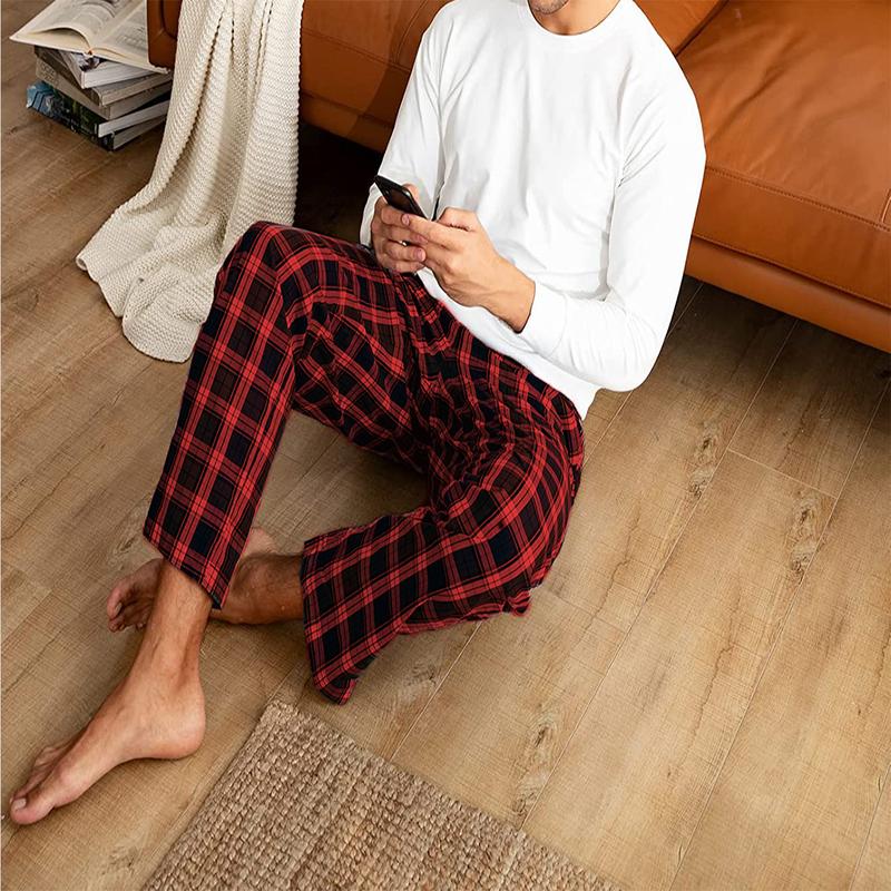 2-Piece Men's Ultra Plush Soft Comfy Jersey Knit Plaid Lounge Pajama Sleep Pants Cotton Loungewear Menswear Nightwear  Stylish Home wear Pajama Comfortable and Stylish Essentials for Men's Relaxation Comfort Casual