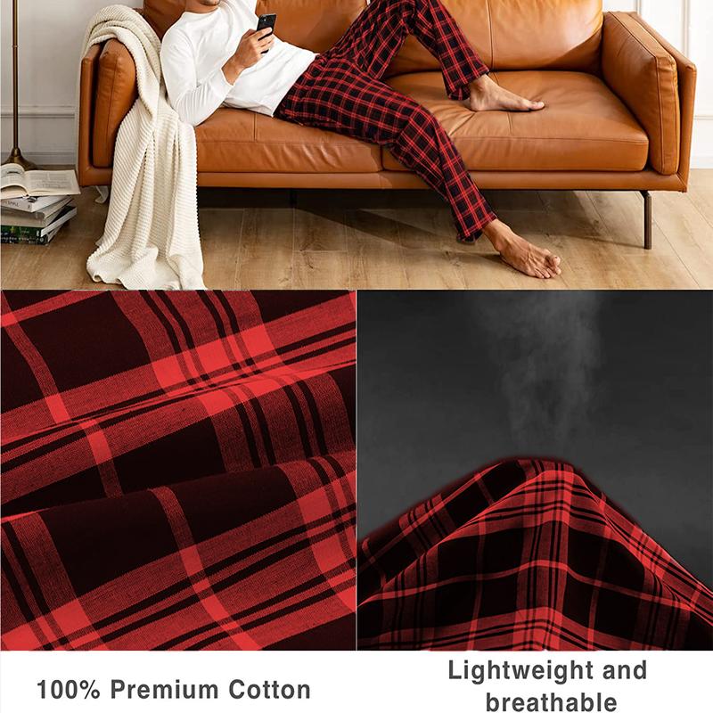 2-Piece Men's Ultra Plush Soft Comfy Jersey Knit Plaid Lounge Pajama Sleep Pants Cotton Loungewear Menswear Nightwear  Stylish Home wear Pajama Comfortable and Stylish Essentials for Men's Relaxation Comfort Casual