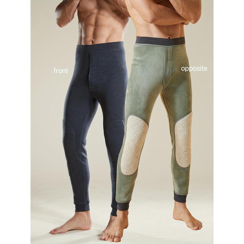 Men's Warm Underwear with Knee Pads, 2 Pieces plus Thick Pants Skinny Leggings Autumn and Winter