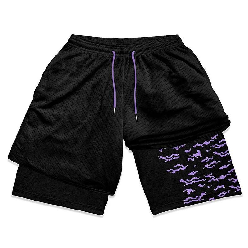 Hammanli Naruto shorts, 3D digital printed 2-in-1 board shorts, men's summer 2024