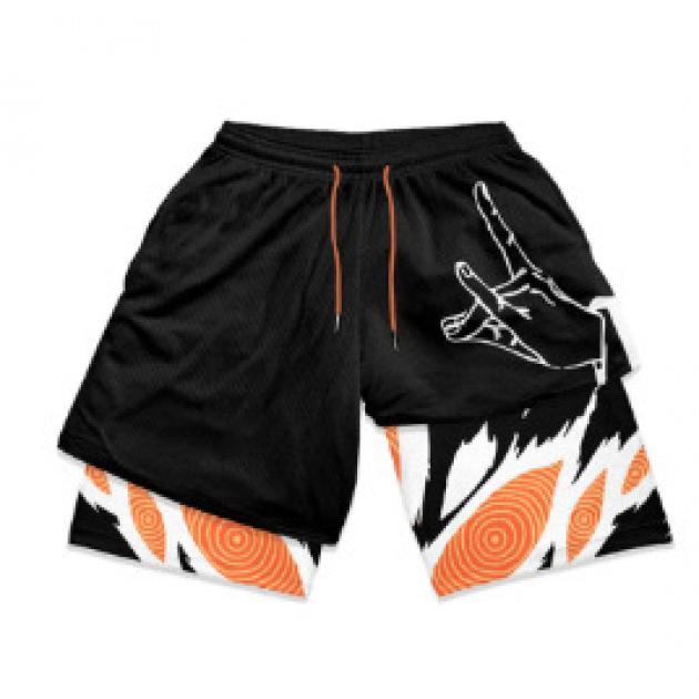 Hammanli Naruto shorts, 3D digital printed 2-in-1 board shorts, men's summer 2024