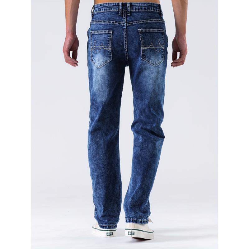 Men's Casual Slim Fit Stretch Jeans, Chic Street Style Distressed Denim Pants Menswear Spandex