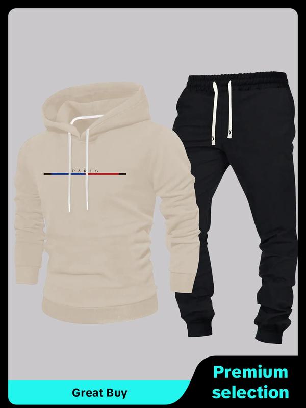 Men's Letter Print Zip Up Hoodie & Drawstring Waist Sweatpants Two-piece Set, Regular Fit Casual Long Sleeve Hooded Sweatshirt & Jogger Pants for Spring & Fall, Men's Two-piece Outfits for Daily Wear